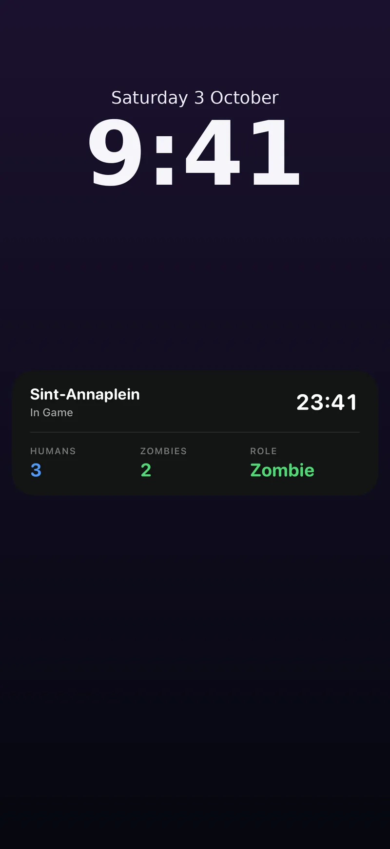 Lock screen Live Activity for a zombie player.